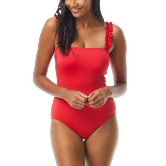 NWT! KATE SPADE Red Stretch One Piece Swimsuit w/ Adjustable Ruffled Straps XL - Picture 1 of 11